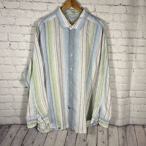 Tommy‎ Bahama Relax Linen Shirt Striped Long Sleeve Shirt size XXL Pink BLue